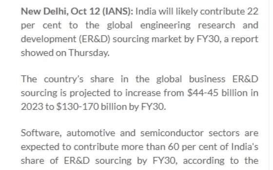 India's share in global ER&D sourcing market to reach up to $170 bn by FY30