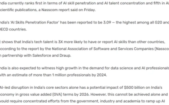 India top country in AI skill penetration globally: Nasscom report