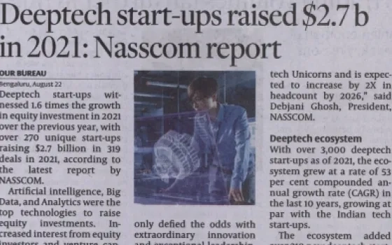 Deeptech start-ups raised $2.7 b in 2021: NASSCOM report