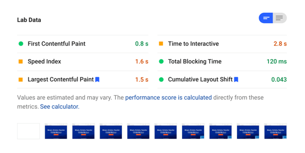 lab data pagespeed insights