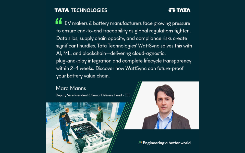 Tata Technologies pioneers WattSync platform for EV battery passport