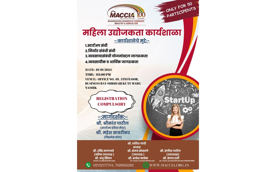 Empowering Women Entrepreneurs: A Free Workshop with Shreekant Patil at MACCIA